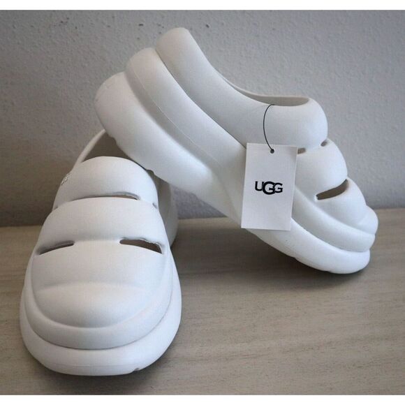 UGG 1132890 Women Sz 7 Bright White Water-Resistant Slip-On Sport Yeah Clogs - Picture 1 of 8